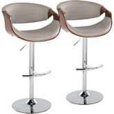 Symphony Adjustable Swivel Bar Stool in Chrome, Walnut Wood & Grey Leatherette (Set of 2)